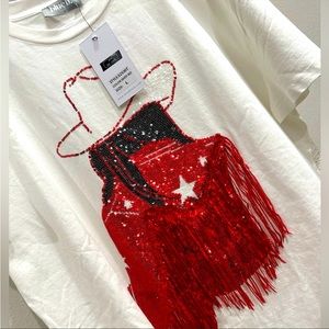 New with tags. Blue b collective cowgirl sequin tassel shirt.